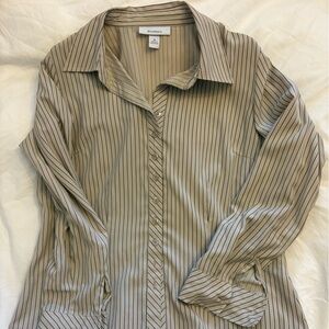 Dressbarn Tan Striped Shirt Office Button Down